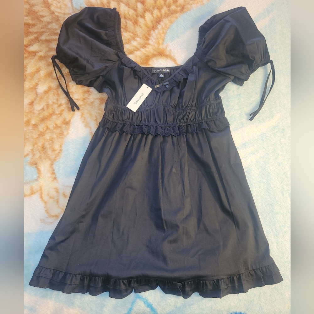 Francesca's Puff-Sleeve Black Dress with Ruffle Hem